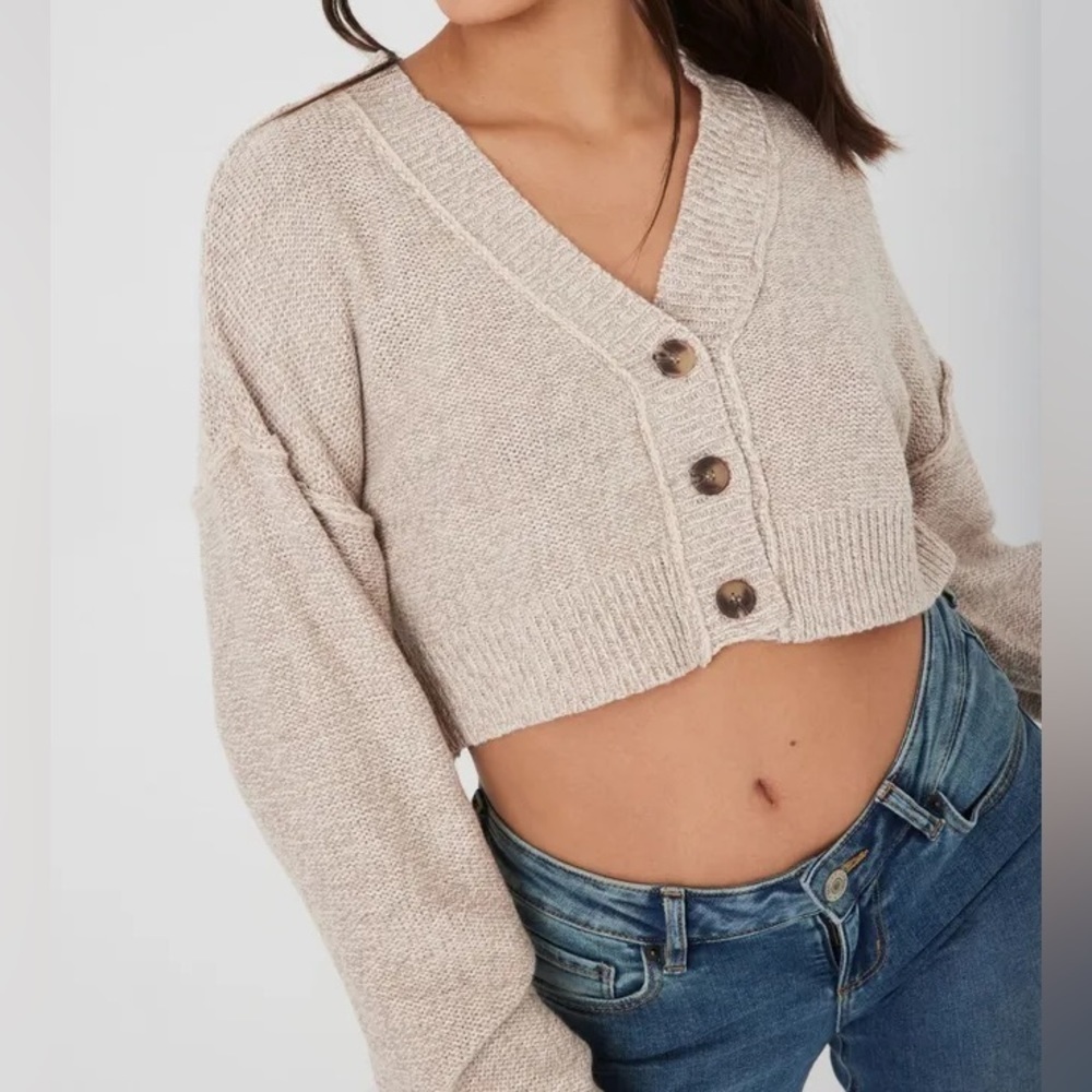 GARAGE oatmeal knit cropped cardigan size XS